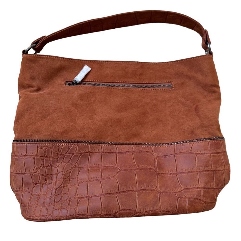 NEW Neiman Marcus Brand Brown/Rust Suede Hobo Shoulder Bag with Zip Closure
